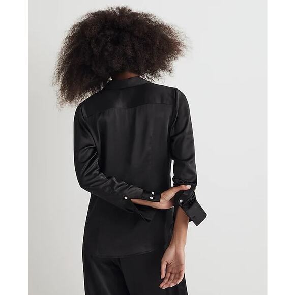 NWT Madewell Satin Darted Button-Up Shirt True Black Women's Size 14 #NN947 - Picture 5 of 13